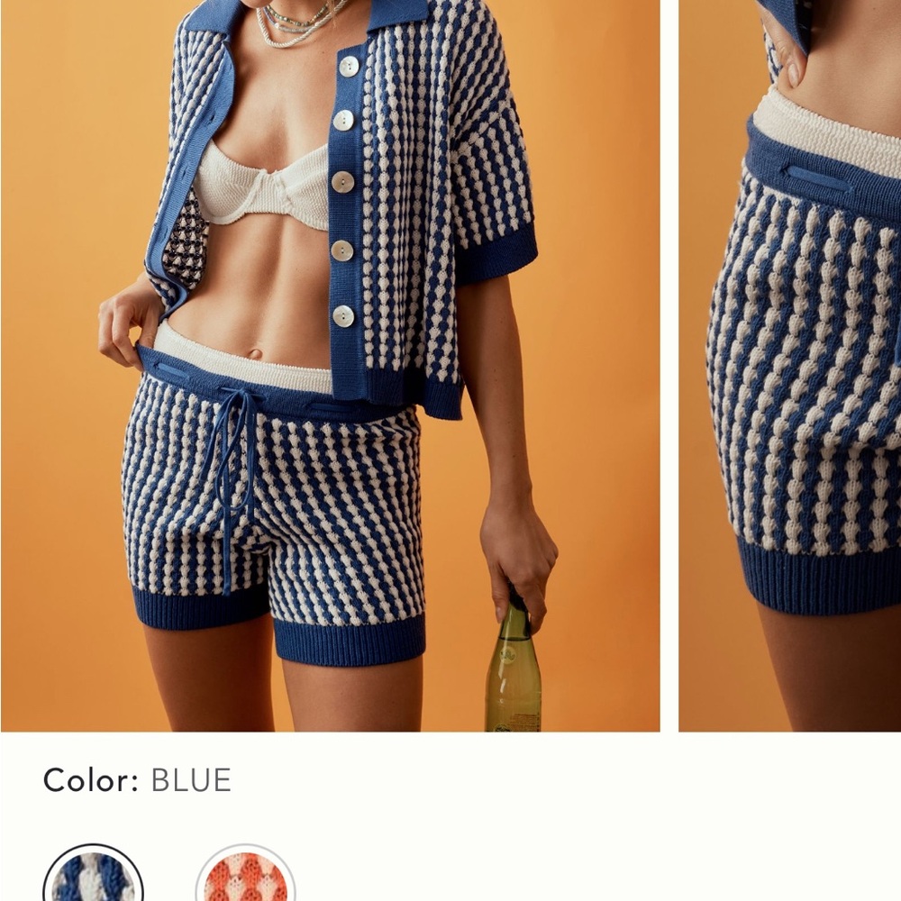 NWOT electric & rose blue and white crochet beach shorties